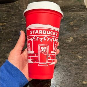2025 Starbucks Festive Red Cup with White Design